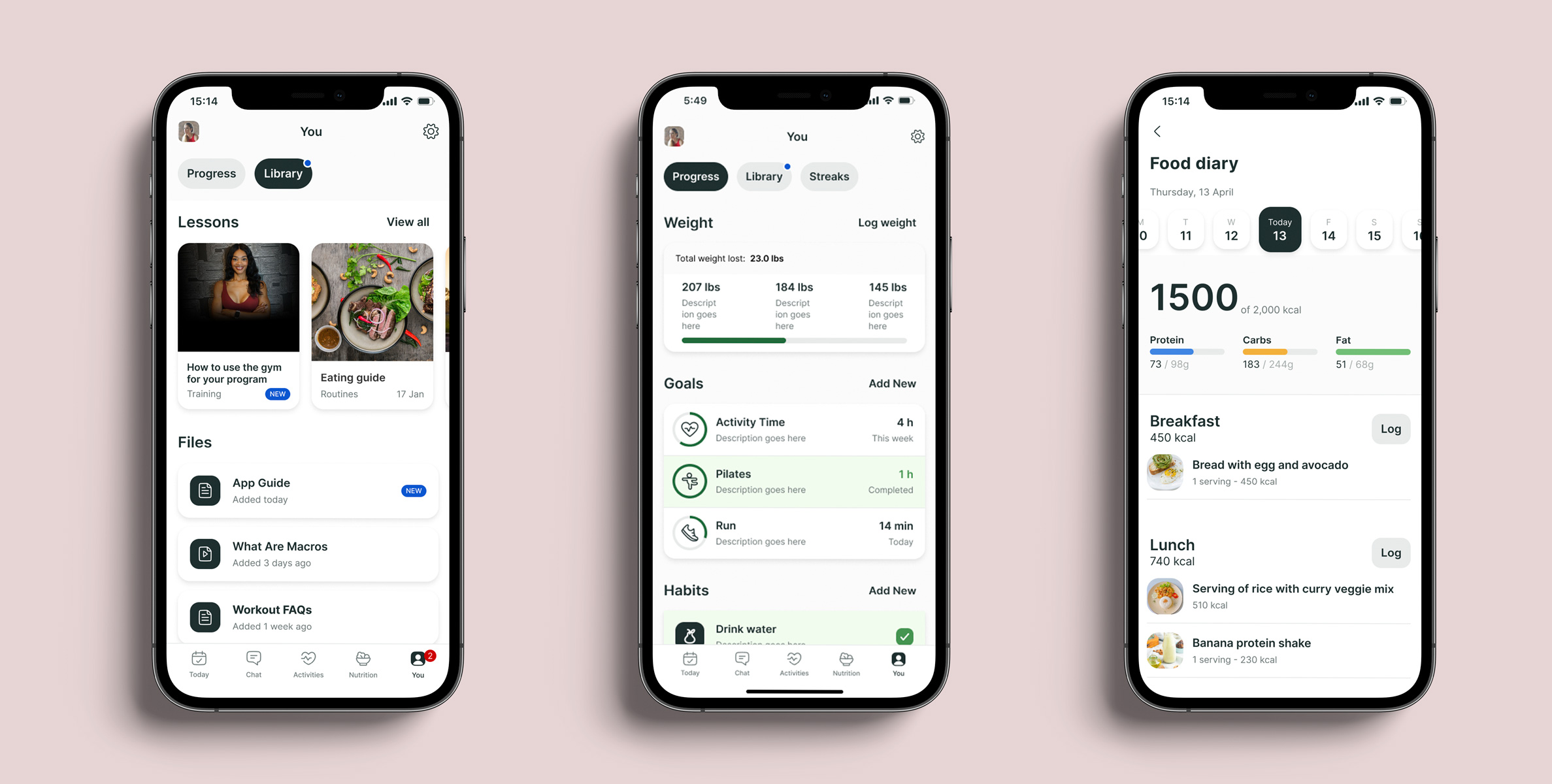 A mockup of the coaching app showcasing the different features.